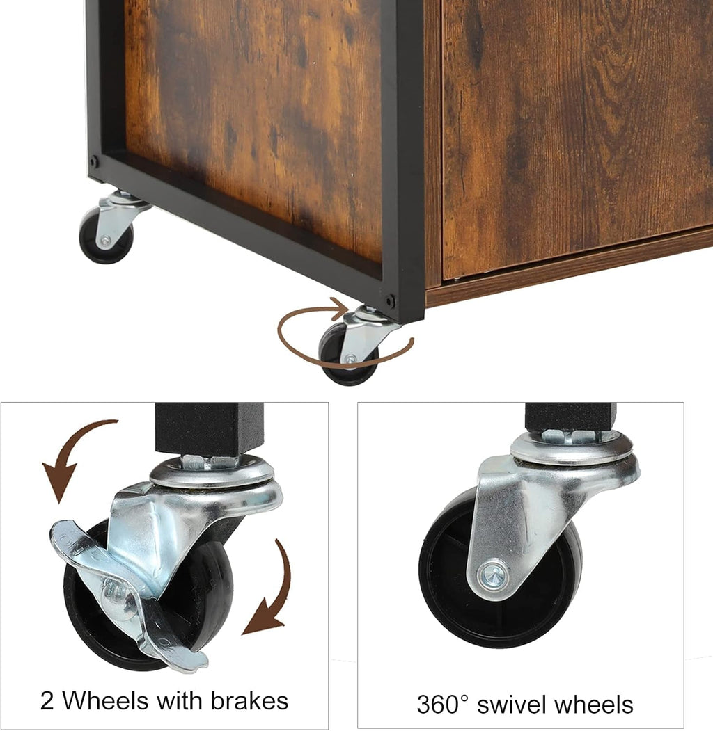 Rustic Brown Rolling Kitchen Island Cart with Drawer Z88275