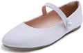 White Glitter Mary Jane Slip On Flats O64466