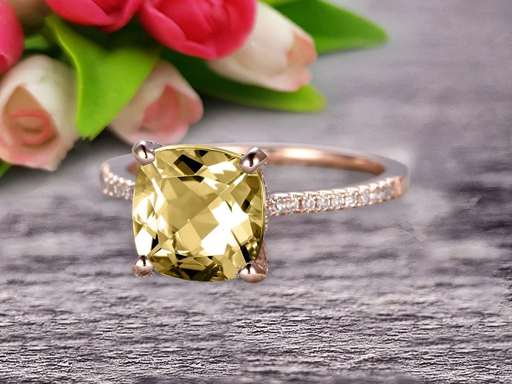 7mm Cushion Cut 1.80 Carat Champagne Diamond Moissanite Engagement Ring 10K Rose Gold V521