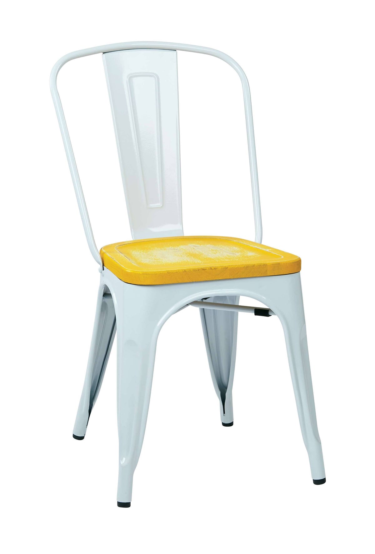 White Metal Chair with Vintage Wood Seat K907