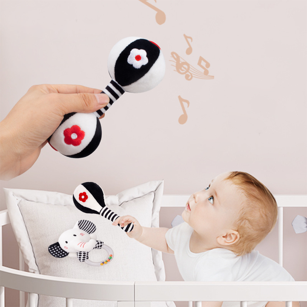 3PCS Soft High Contrast Black and White Baby Rattles X546908
