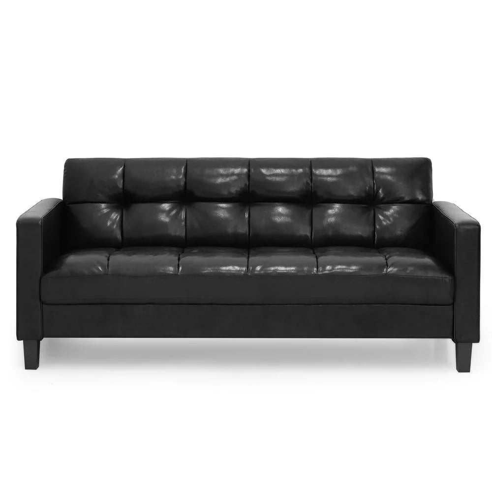 Black Faux Leather 3-Seater Sofa C745