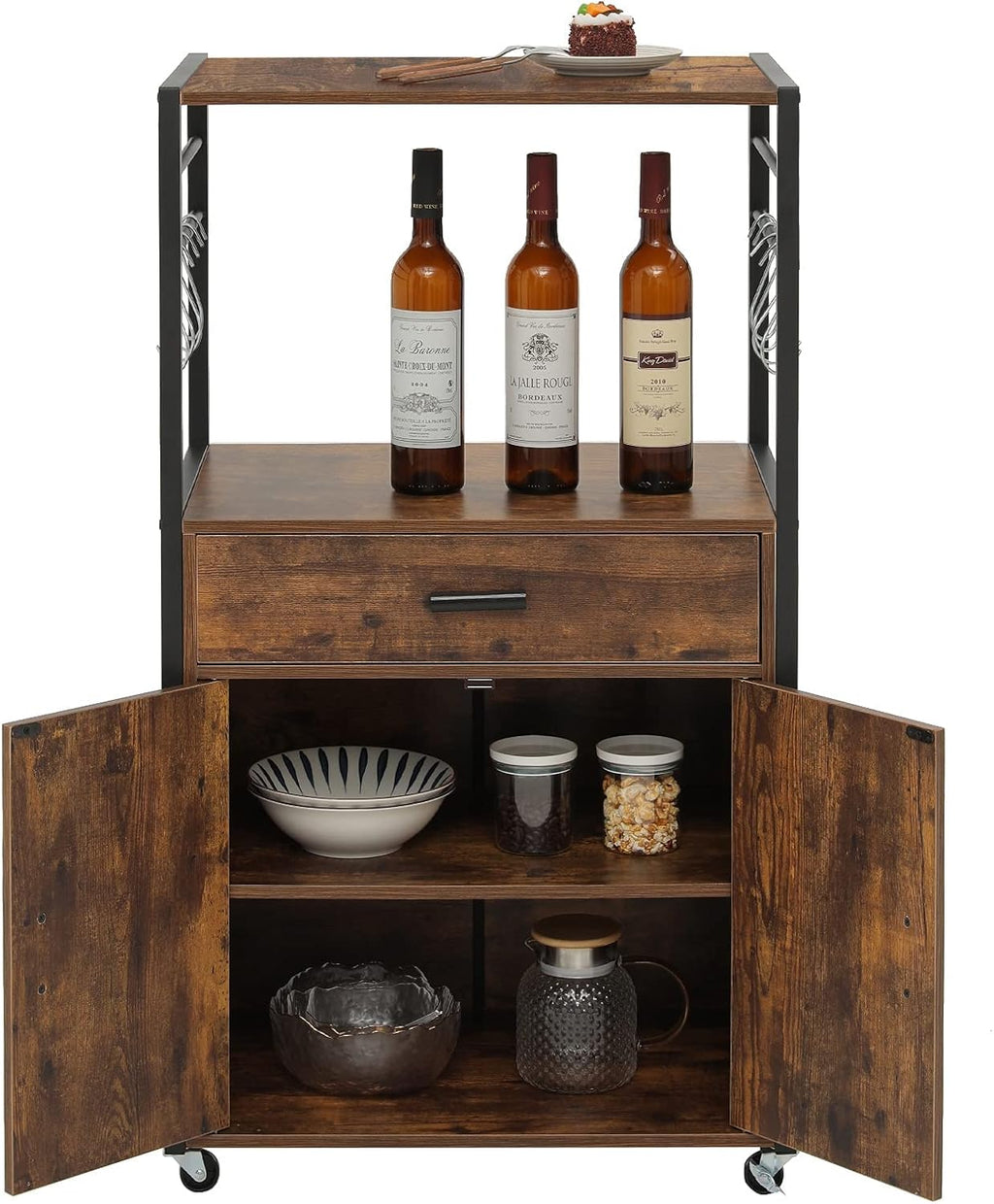 Rustic Brown Rolling Kitchen Island Cart with Drawer Z88275