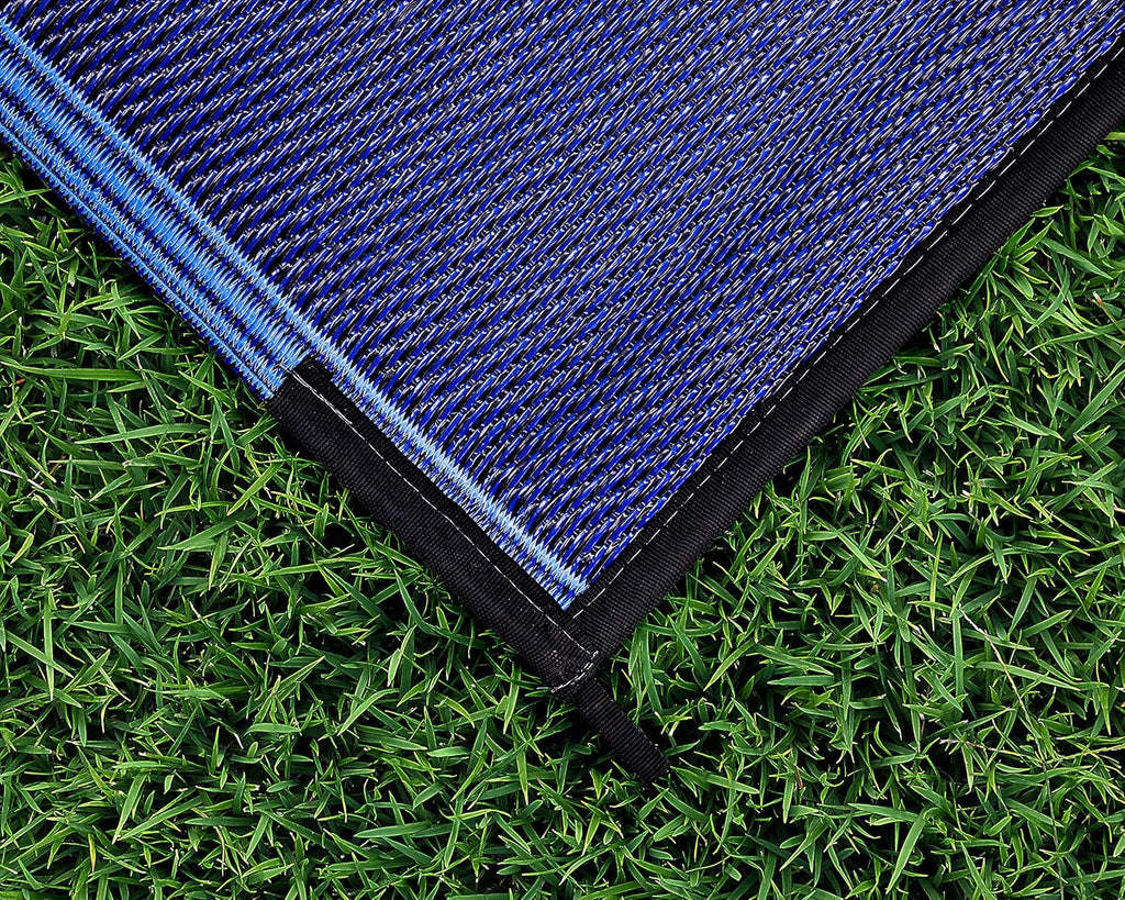 Large Reversible Outdoor Patio Mat (9' x 12', Lattice Blue Design) W8698