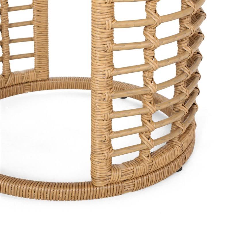Tempered Glass Top Wicker Side Table in Light Brown I557775