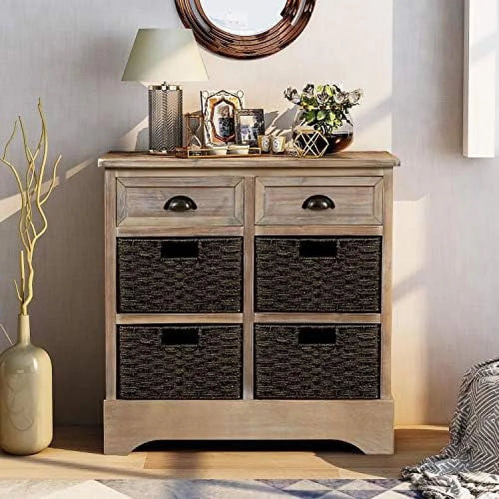 Chest Cabinet Unit with 2 Wood Drawers and 4 Wicker Baskets Y13562