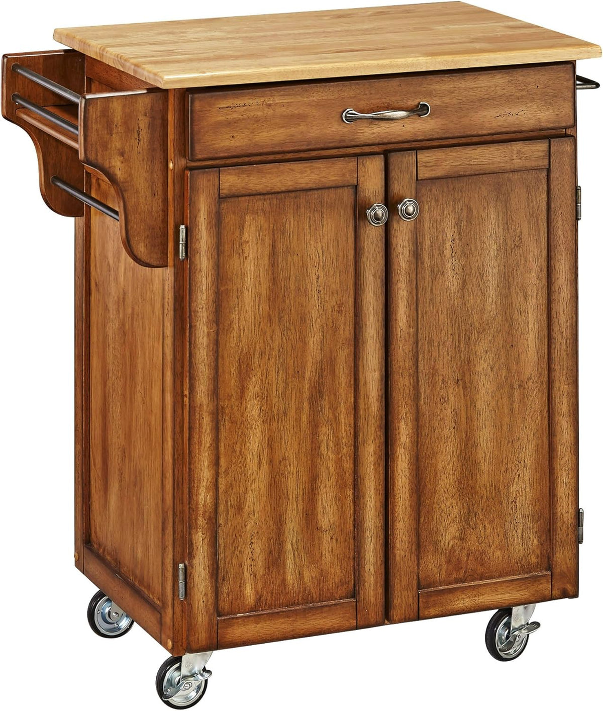 Cherry 2 Door Cabinet Kitchen Cart with Oak Top S210