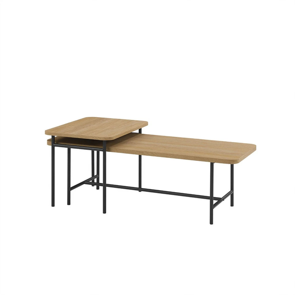 Oak Black 2-Piece Wood Nesting Coffee Table Y12495