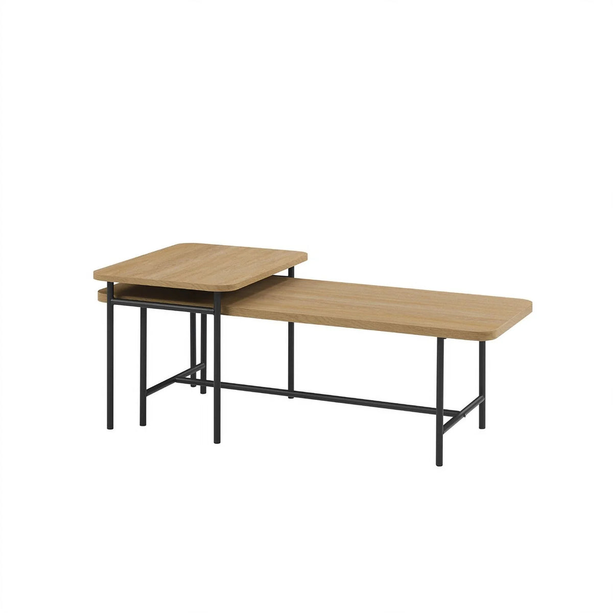 Oak Black 2-Piece Wood Nesting Coffee Table Y12495