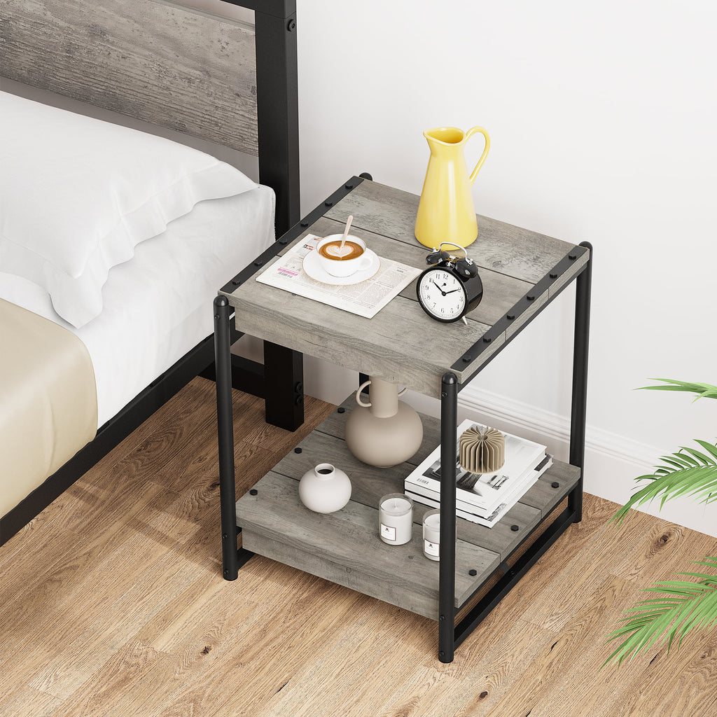 Grey Wood End Table with Storage Shelf G481990