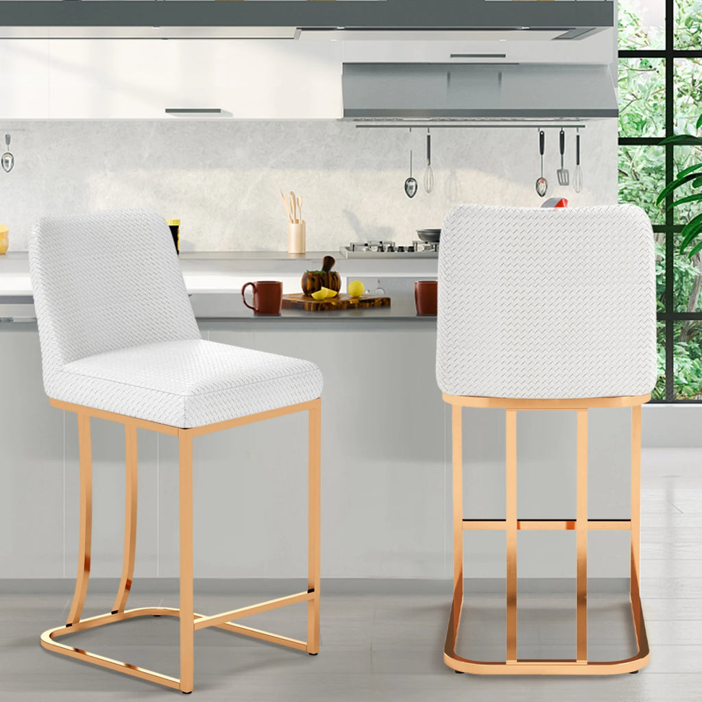 White & Gold 24 inch Bar Stools with Back Set of 2 P1759