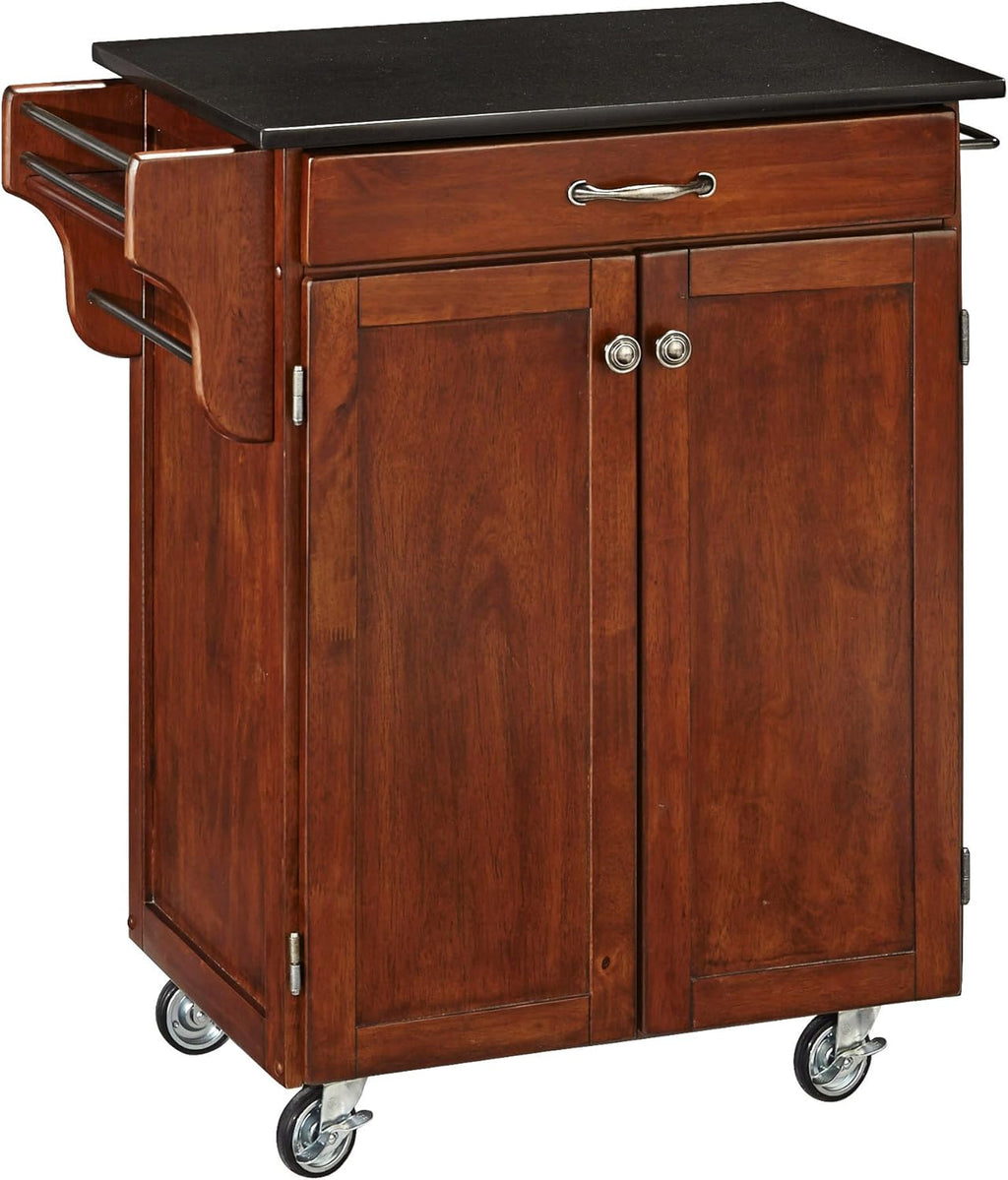 Cherry 2 Door Cabinet Kitchen Cart with Oak Top S210