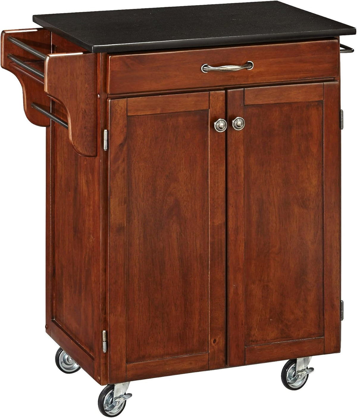 Cherry 2 Door Cabinet Kitchen Cart with Oak Top S210