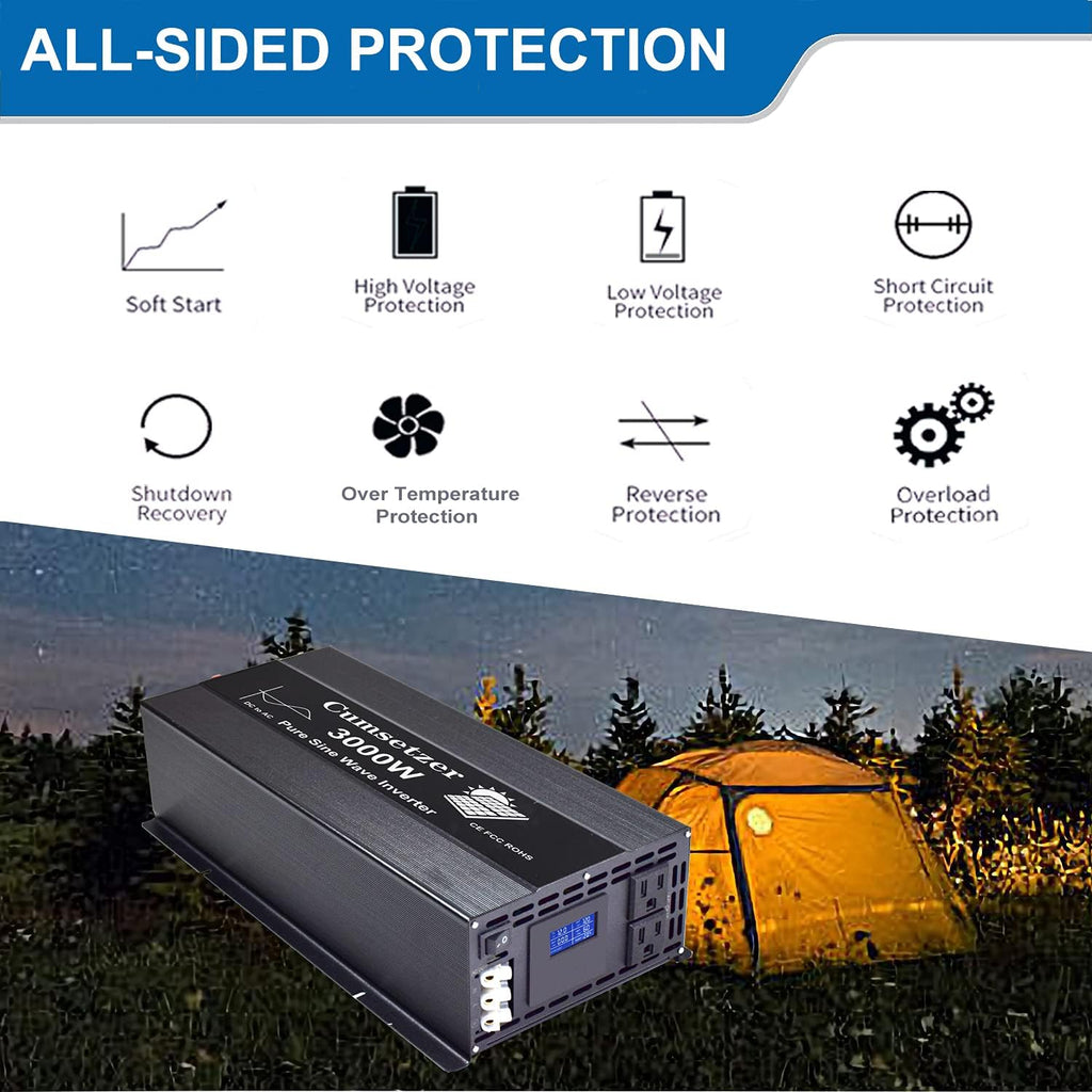 3000w 24v Pure Sine Wave Power Inverter with Dual US Outlet and LCD Display T457