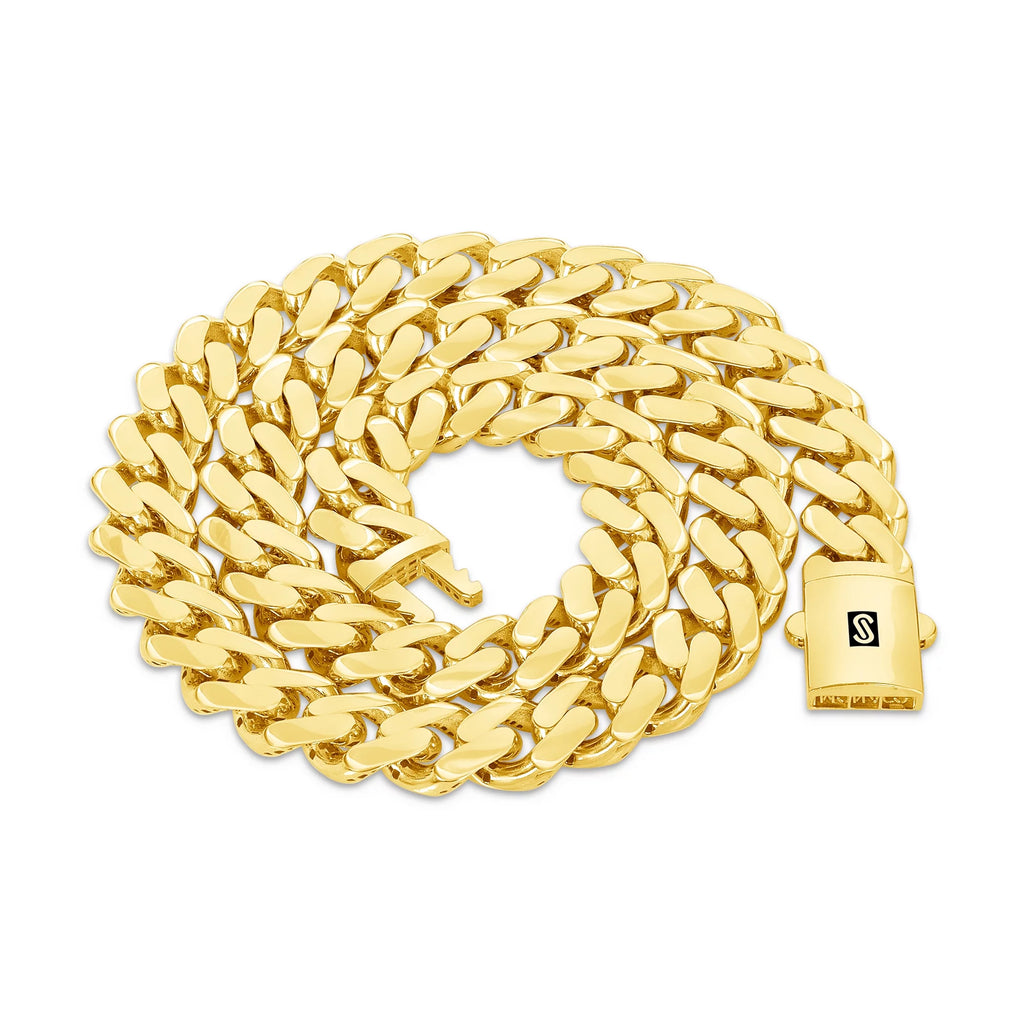 14k Yellow Gold 13mm Cuban Link Chain Necklace S9753