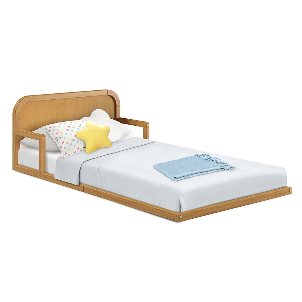 Twin Floor Bed Frame with Headboard Solid Pine Wood Natural M90276