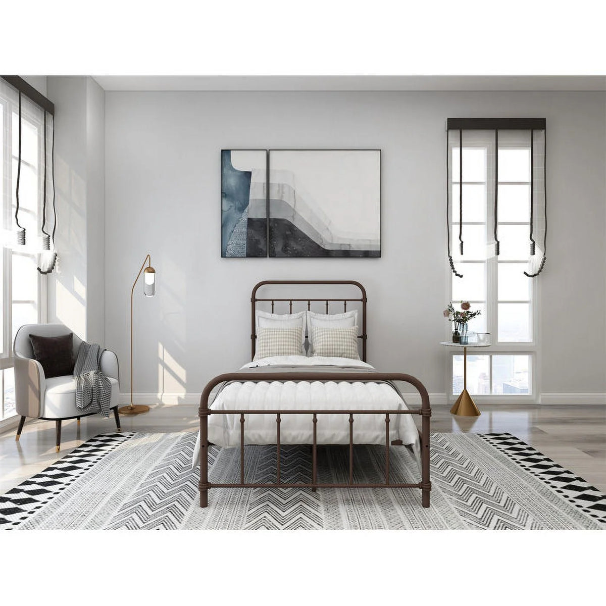 Metal Twin Bed Frame with Headboard and Footboard V395