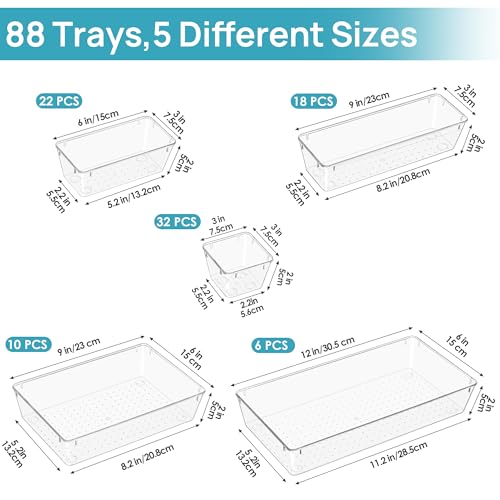 66 PCS Clear Plastic Drawer Organizer Bins R25069