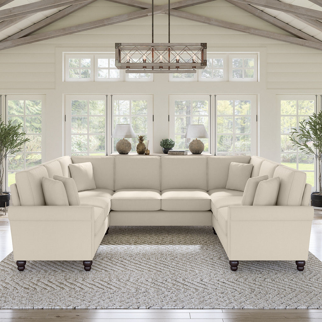 Cream Herringbone U Shaped Sectional Couch R9868