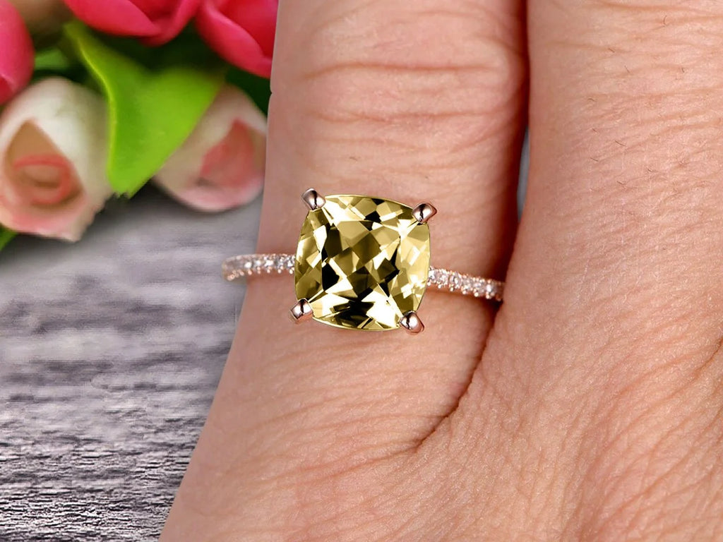 7mm Cushion Cut 1.80 Carat Champagne Diamond Moissanite Engagement Ring 10K Rose Gold V521