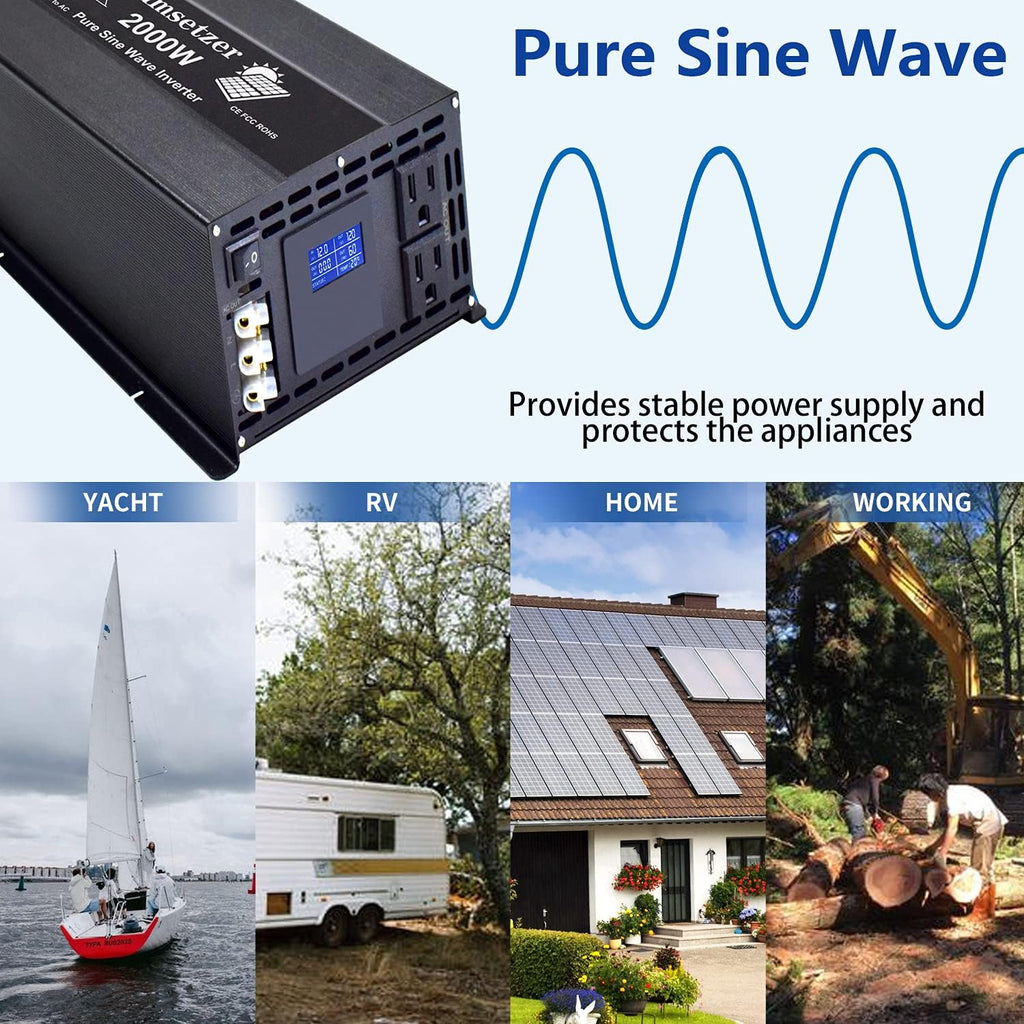 3000w 24v Pure Sine Wave Power Inverter with Dual US Outlet and LCD Display T457