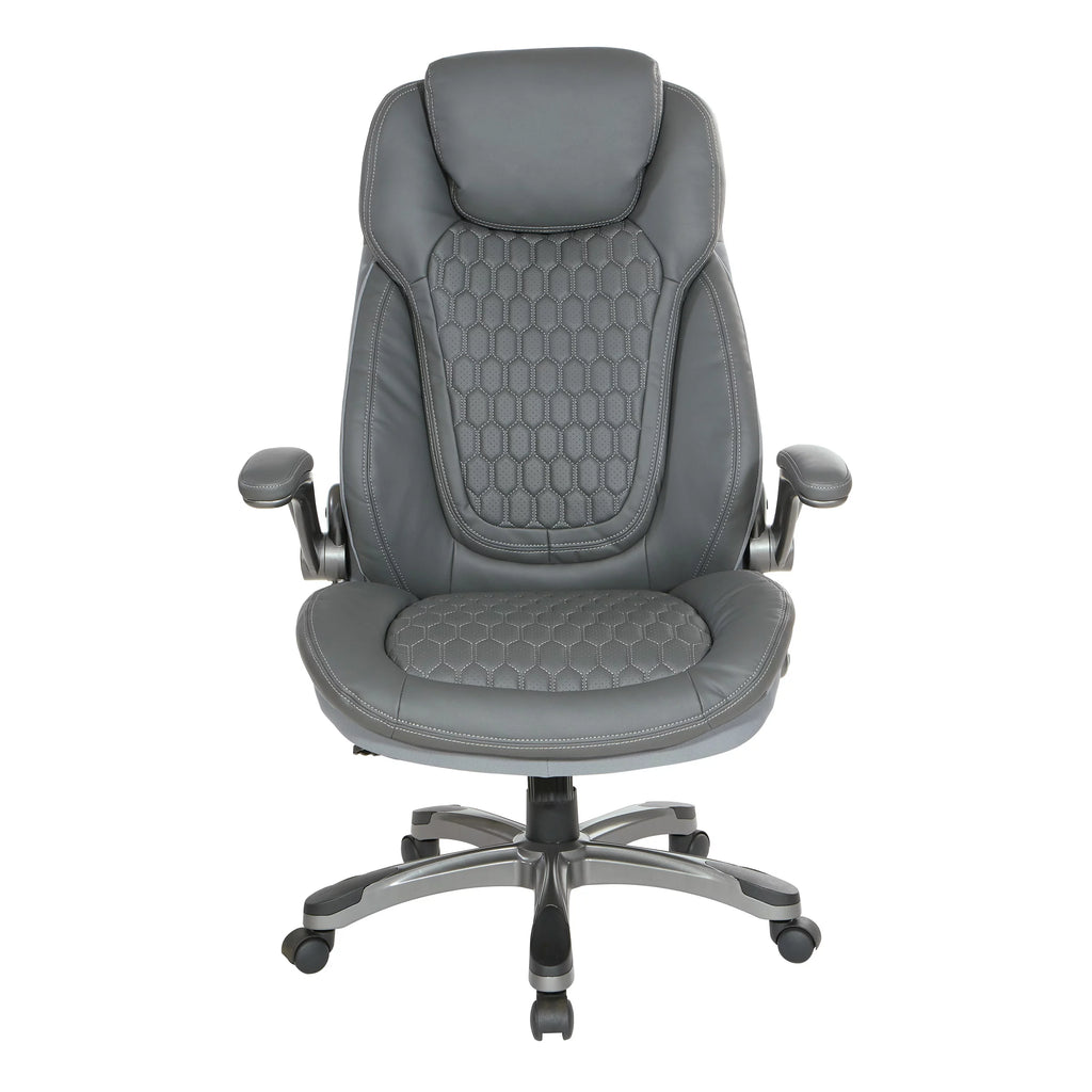 High Back Chair with Grey Bonded Leather and Flip Arms G250