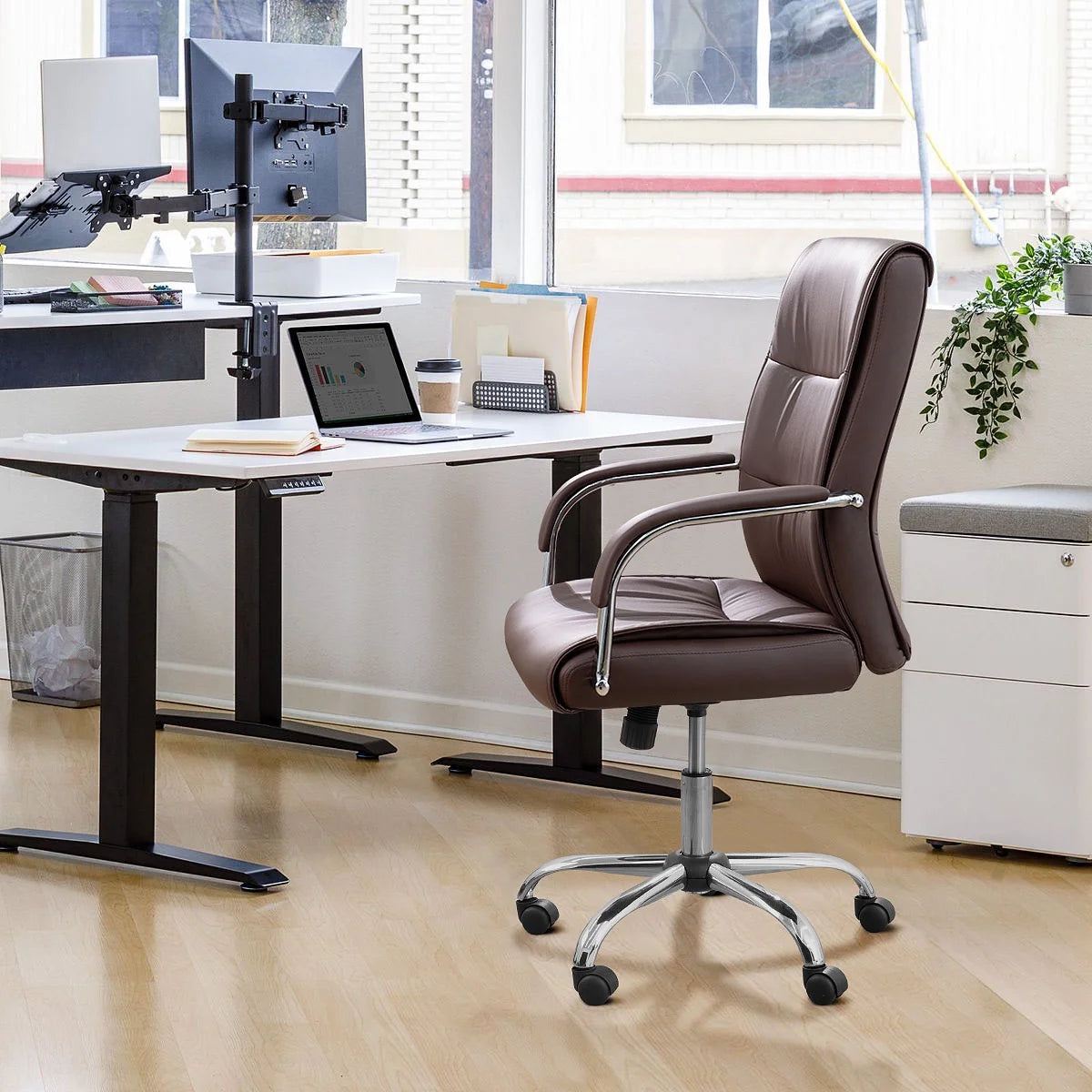 Brown Faux Leather Ergonomic Office Chair F594