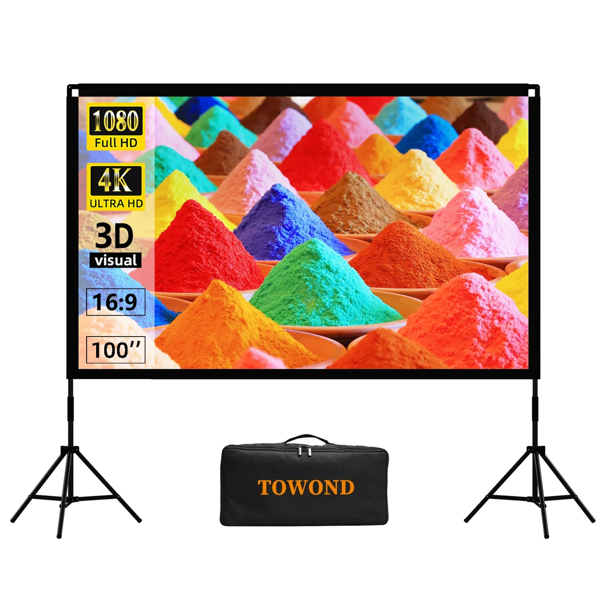 100inch Projector Screen with Stand 16:9 4K Wrinkle-Free with Carry Bag F435
