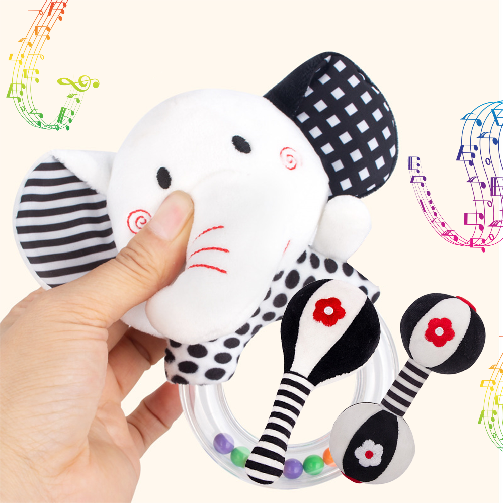 3PCS Soft High Contrast Black and White Baby Rattles X546908