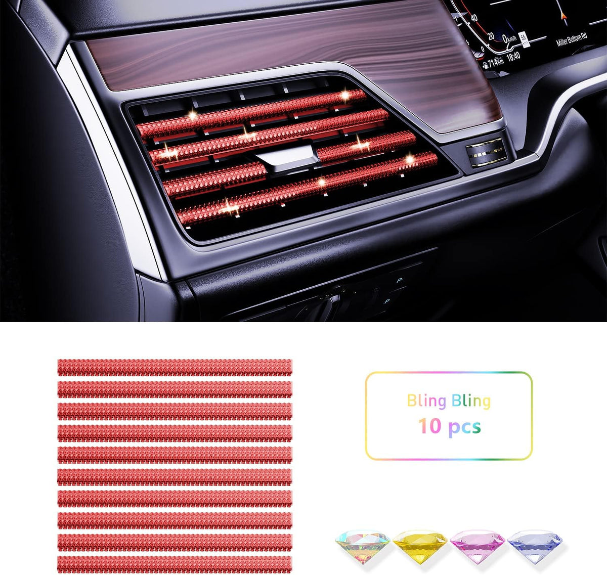 Pink Car Air Vent Decoration Trim Strips, Pack of 10 I878622
