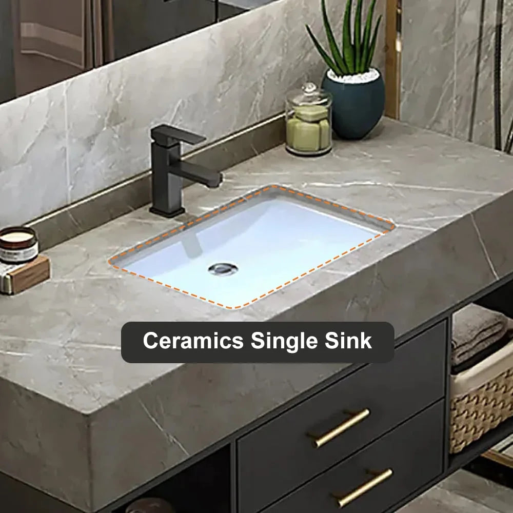 40" Black & Gray Bathroom Vanity with Sintered Stone Vessel Sink Y871126
