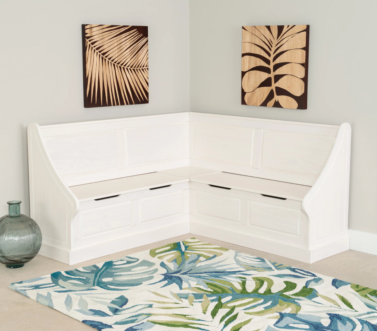 Backless Corner Dining Nook with Storage, Seats 4, Natural and White Q819453