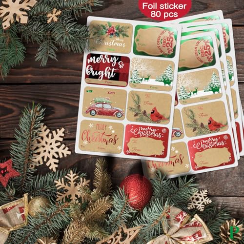 80 Count Foil Christmas Tag Stickers M725