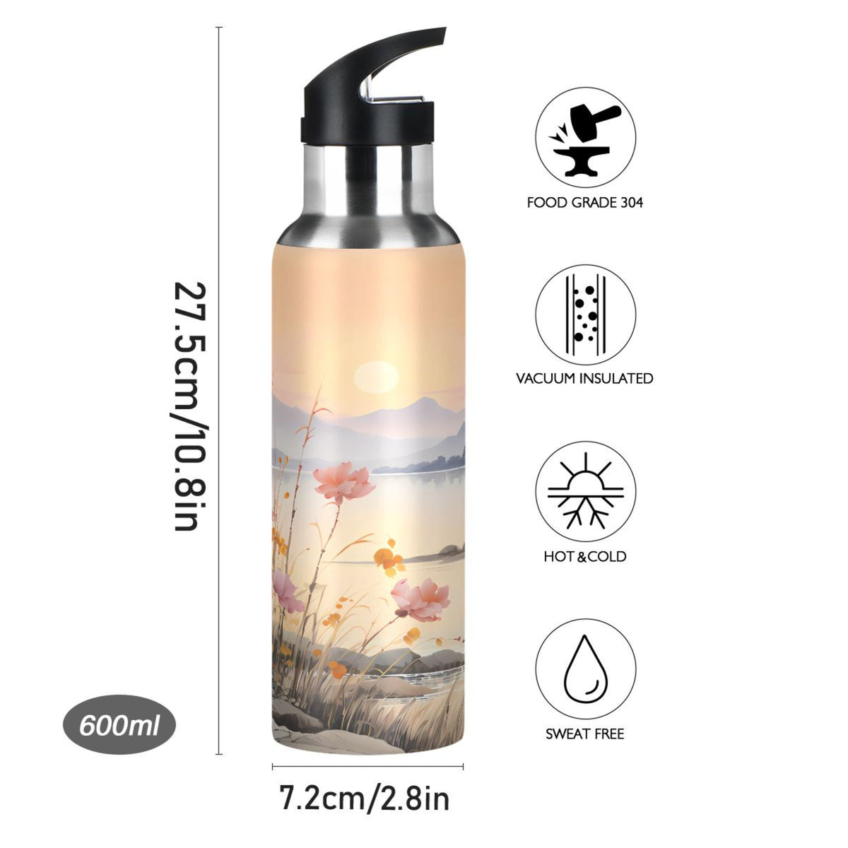 Stainless Steel Insulated Thermos Vacuum Flask Water Bottle with Straw Lid W254