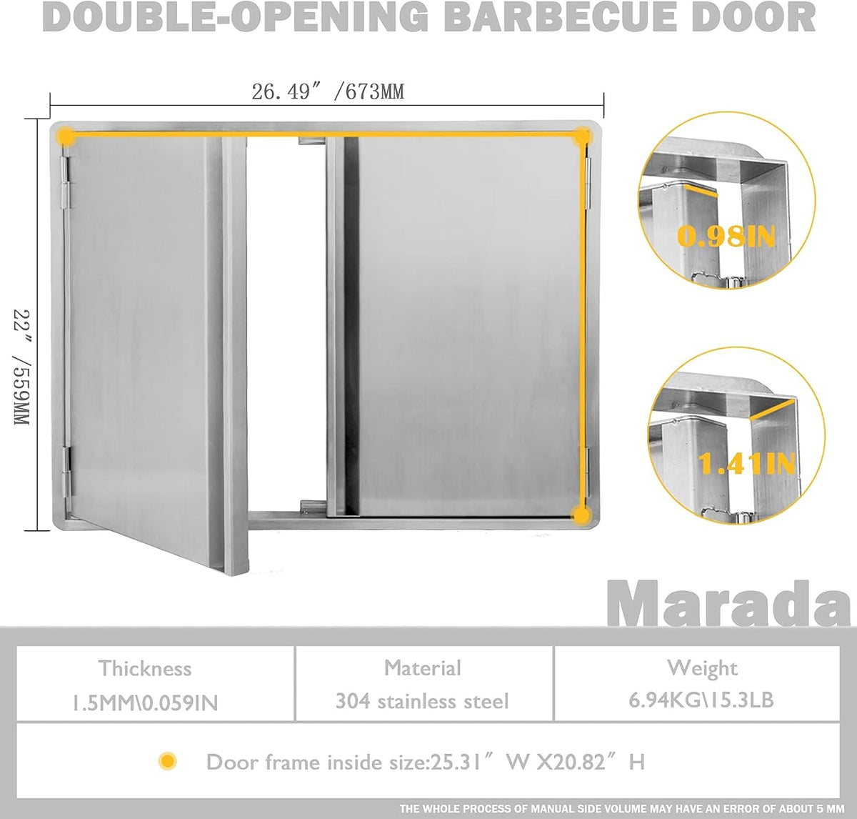 304 Brushed Stainless Steel BBQ Access Door (26 W x 22 H) H492