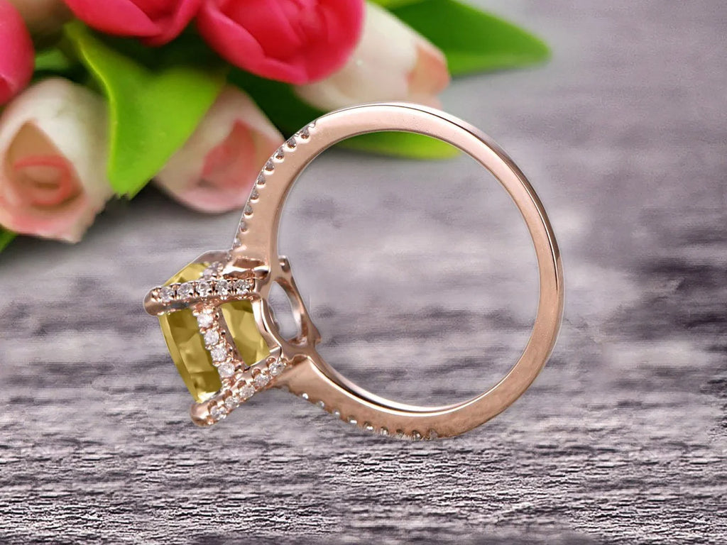 7mm Cushion Cut 1.80 Carat Champagne Diamond Moissanite Engagement Ring 10K Rose Gold V521