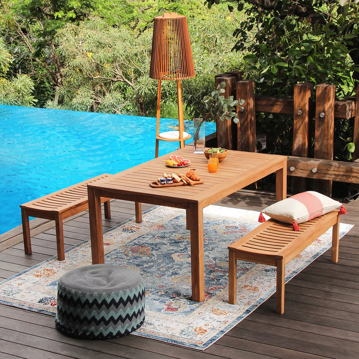 Solid Teak Wood Outdoor Backless Bench I7477