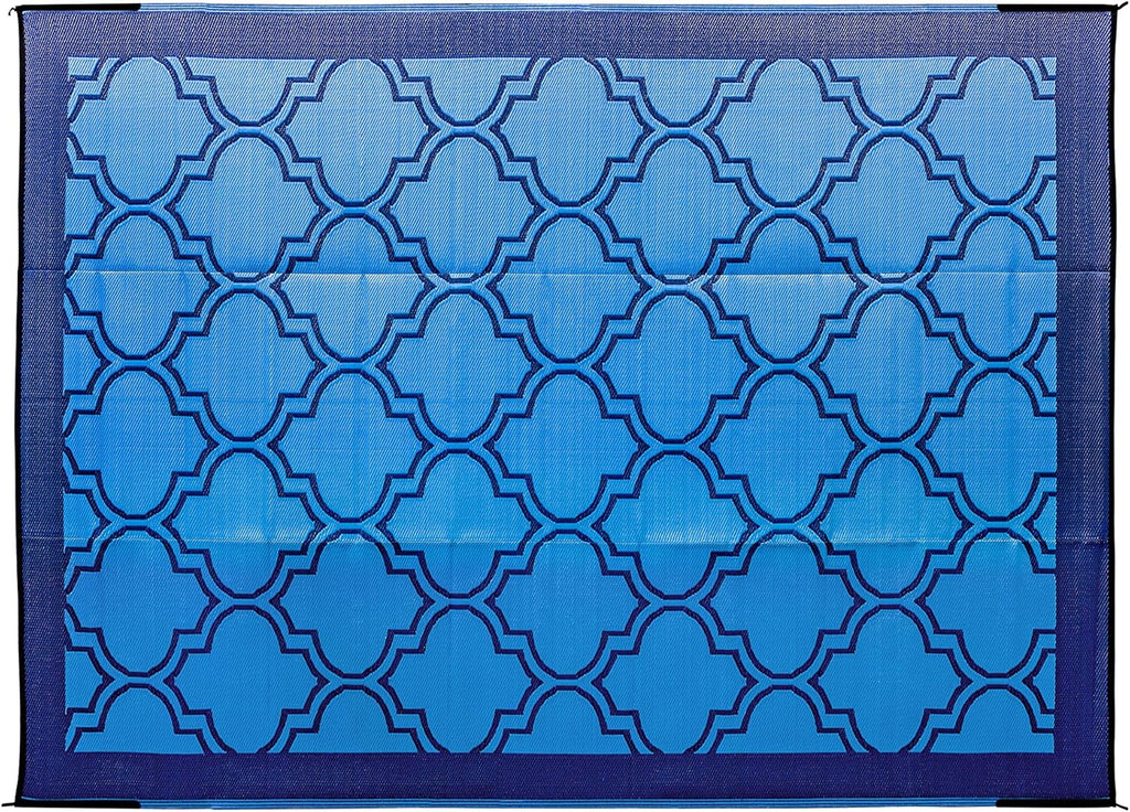 Large Reversible Outdoor Patio Mat (9' x 12', Lattice Blue Design) W8698