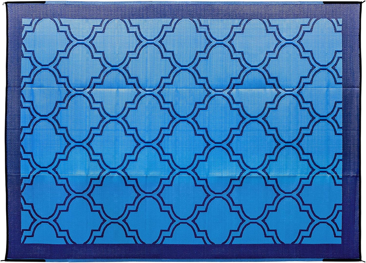Large Reversible Outdoor Patio Mat (9' x 12', Lattice Blue Design) W8698