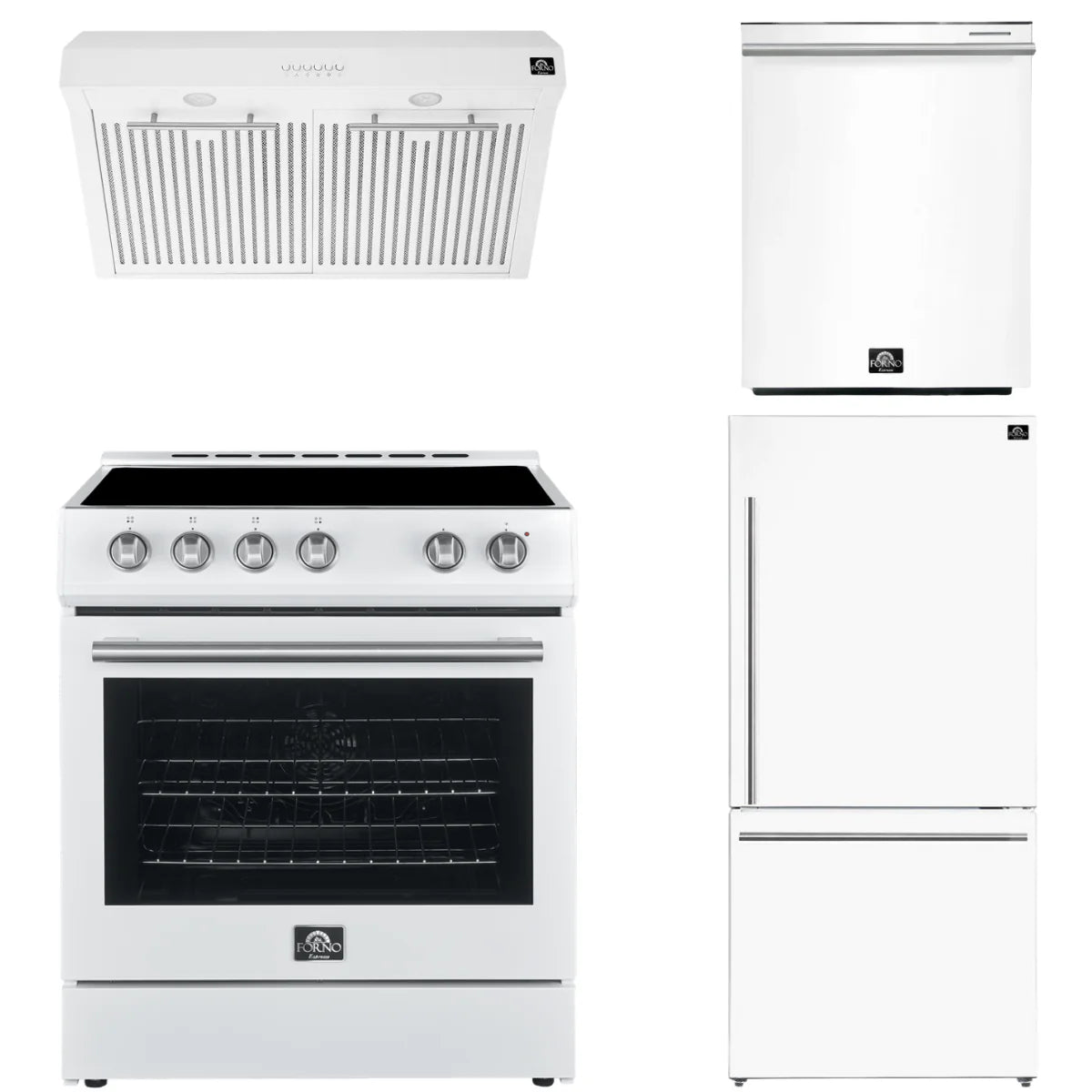 30 Electric Range, Range Hood, Refrigerator and Dishwasher in White L818112