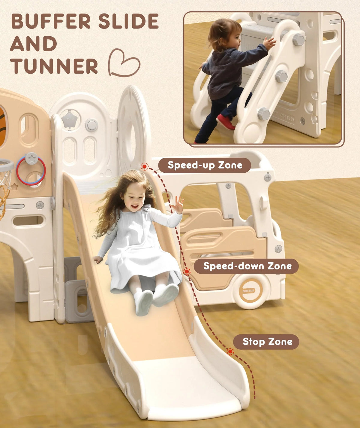 Kids Slide Set with Climber, Basketball Hoop, Tunnel, Playhouse F405