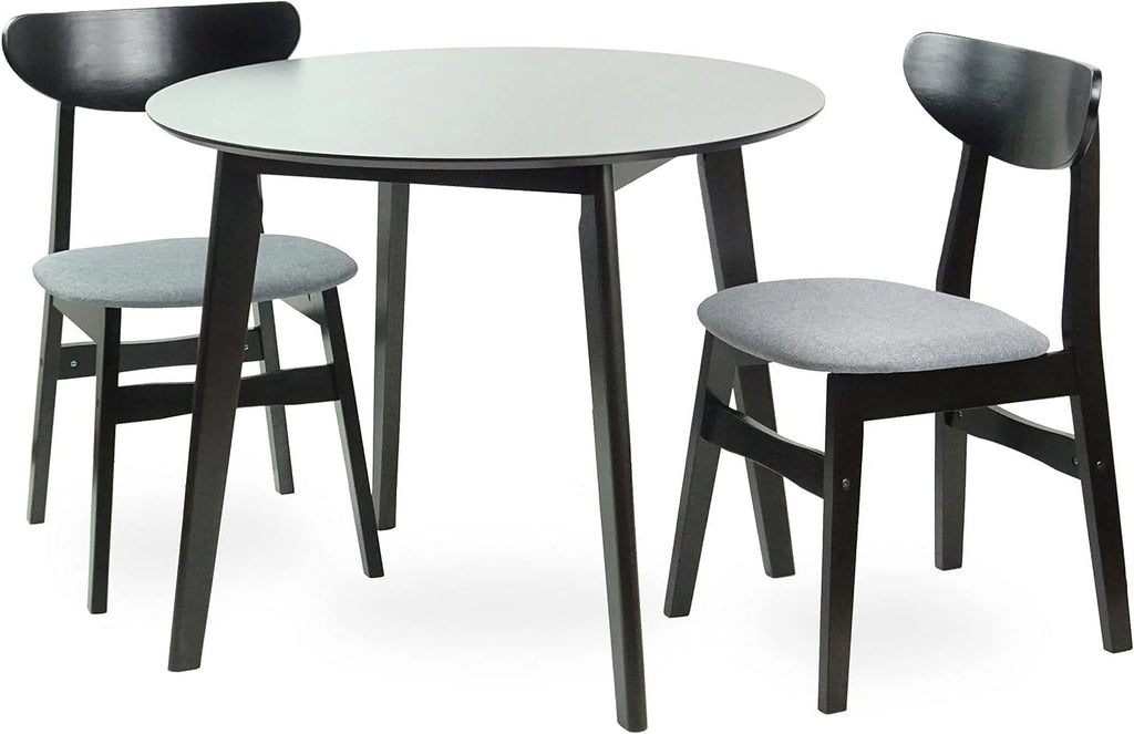 Set Of 3 Round Dining Table And 2 Side Chairs Solid Wood Padded Seat W322