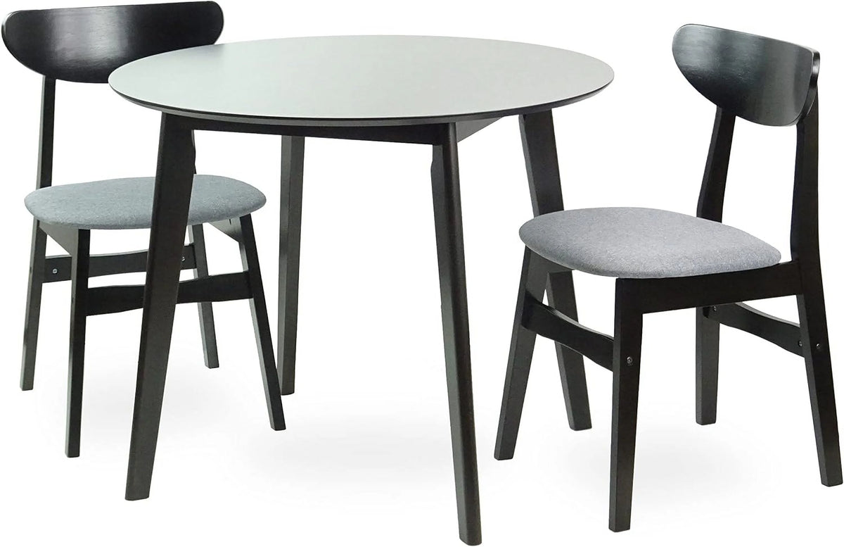Set Of 3 Round Dining Table And 2 Side Chairs Solid Wood Padded Seat W322