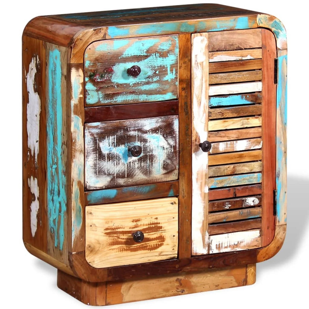 Sideboard Cupboard Cabinet with a Door and 3 Drawers Solid Reclaimed Wood C90683
