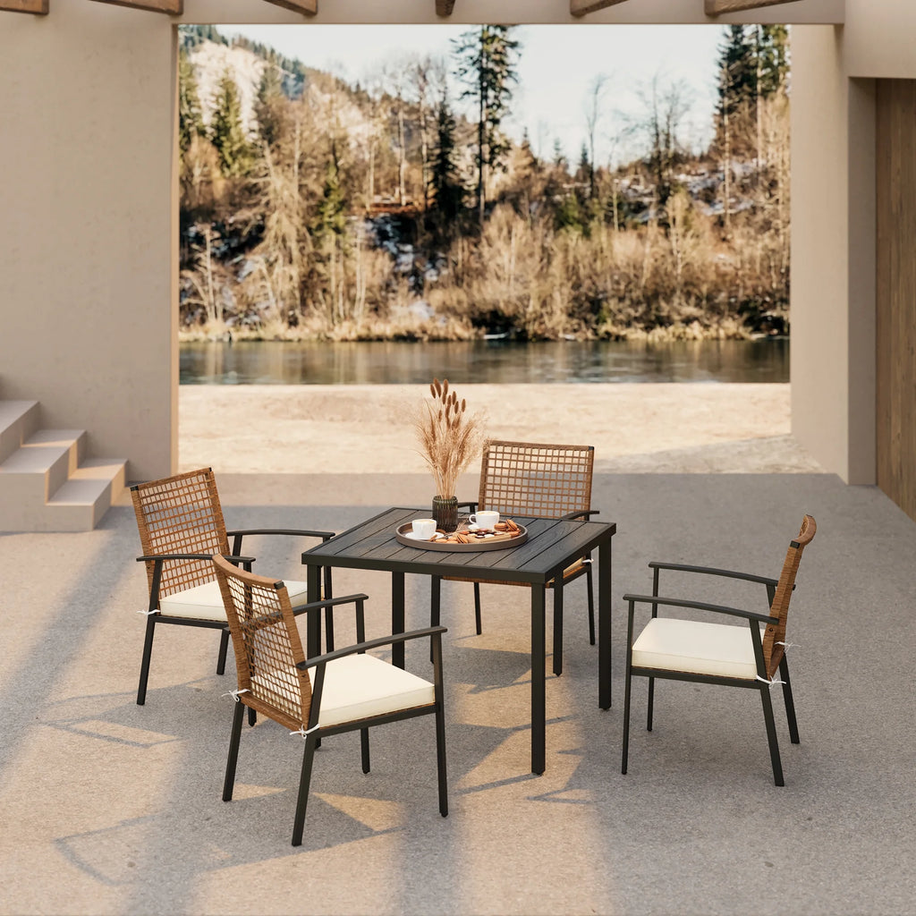 5 Pieces Patio Dining Set with Beige Seat Cushions and Table W30355