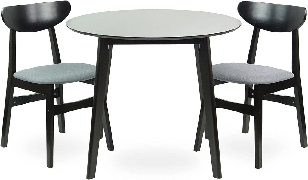 Set Of 3 Round Dining Table And 2 Side Chairs Solid Wood Padded Seat W322