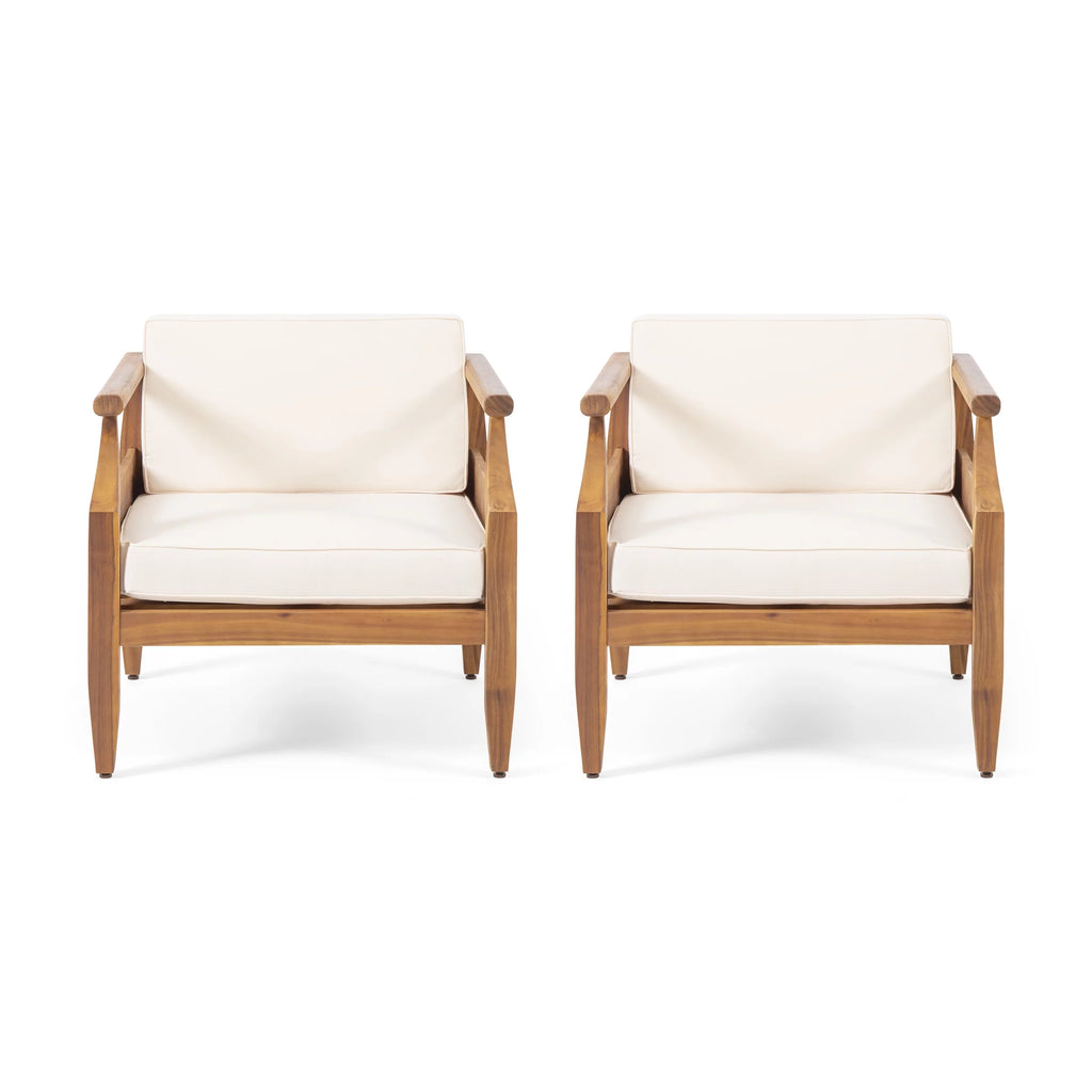 Teak Cream Acacia Wood Club Chair Set of 2 F2867