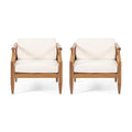 Teak Cream Acacia Wood Club Chair Set of 2 F2867