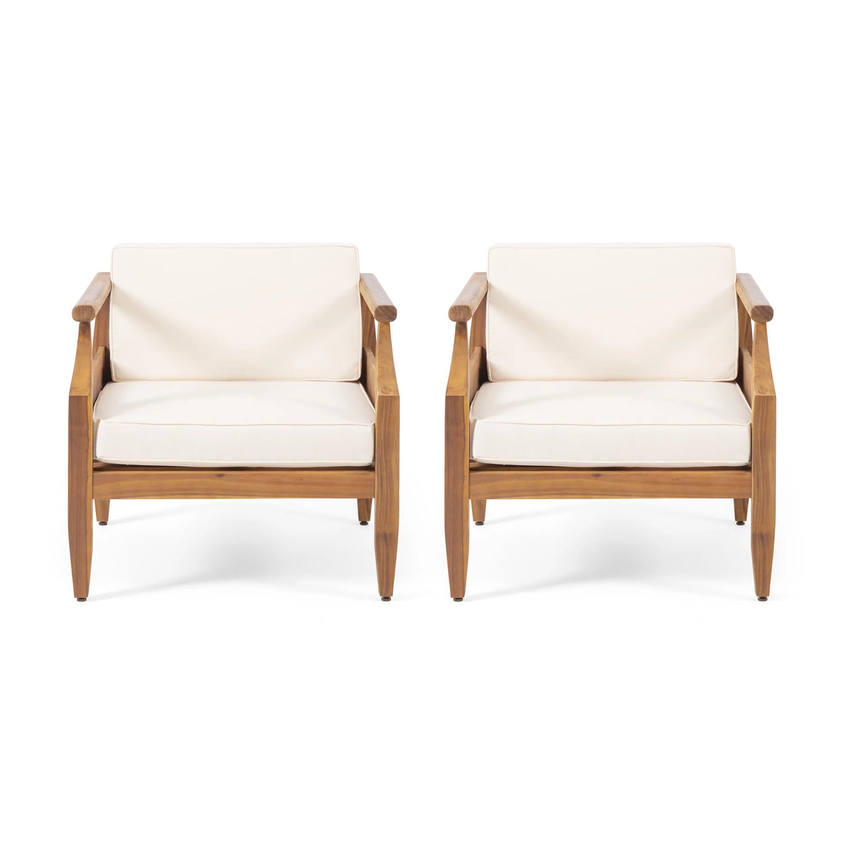 Teak Cream Acacia Wood Club Chair Set of 2 F2867