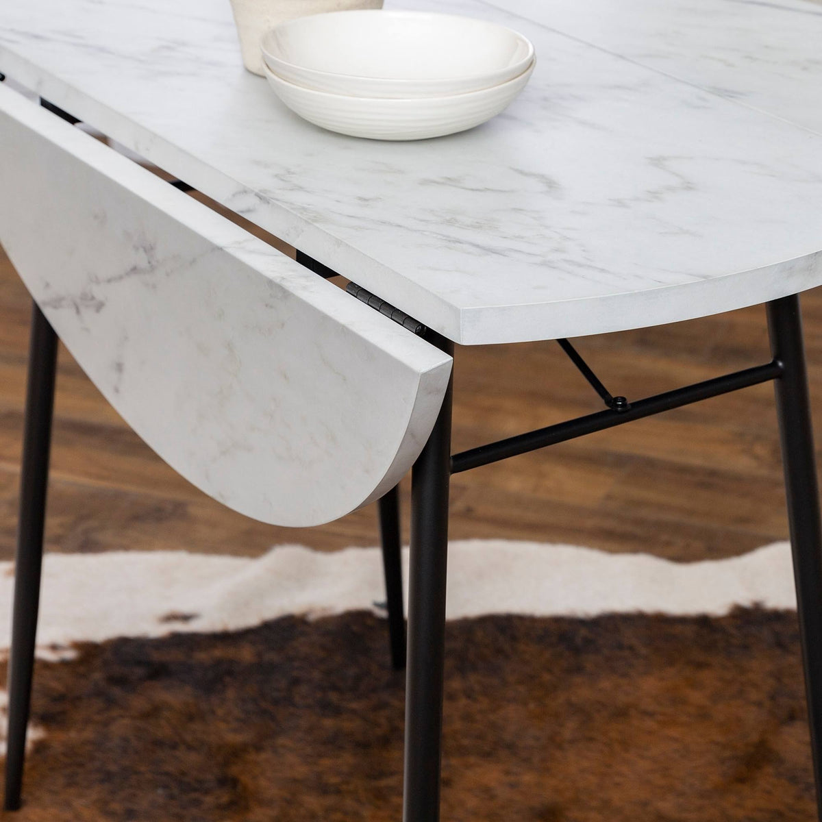 White Faux Marble Drop Leaf Dining Table D284